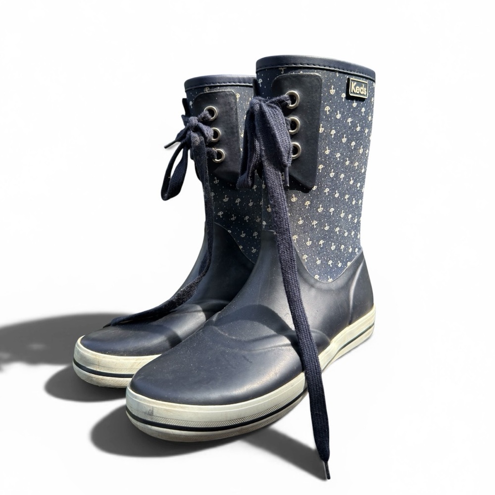 Keds Navy Floral-Print Lace-Up Rain Boots